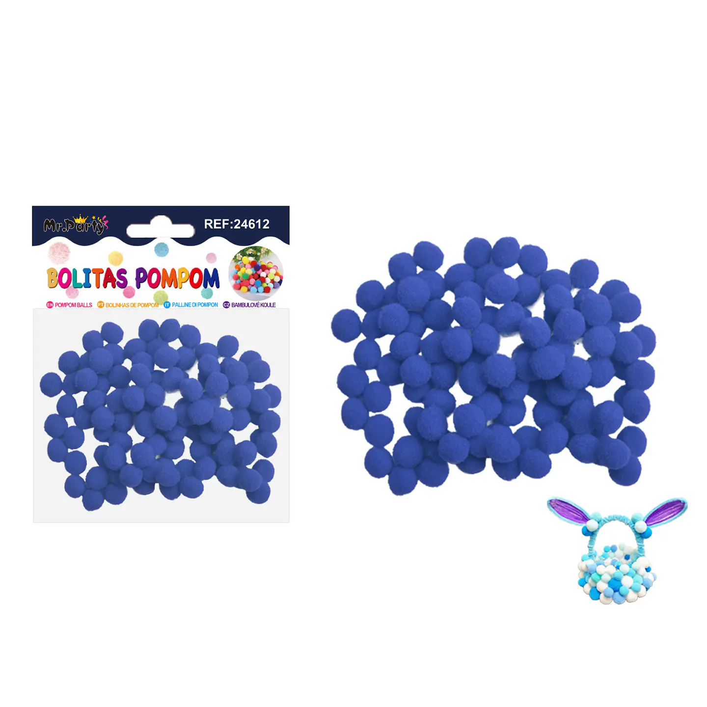 Pompones de poliéster azul rey 1.0cm 100pcs 1