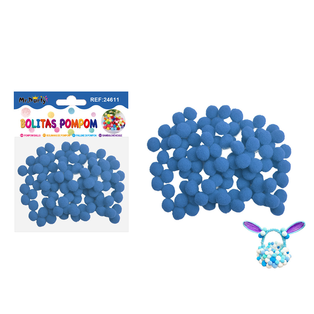 Pompones de poliéster azul lago 1.0cm 100pcs