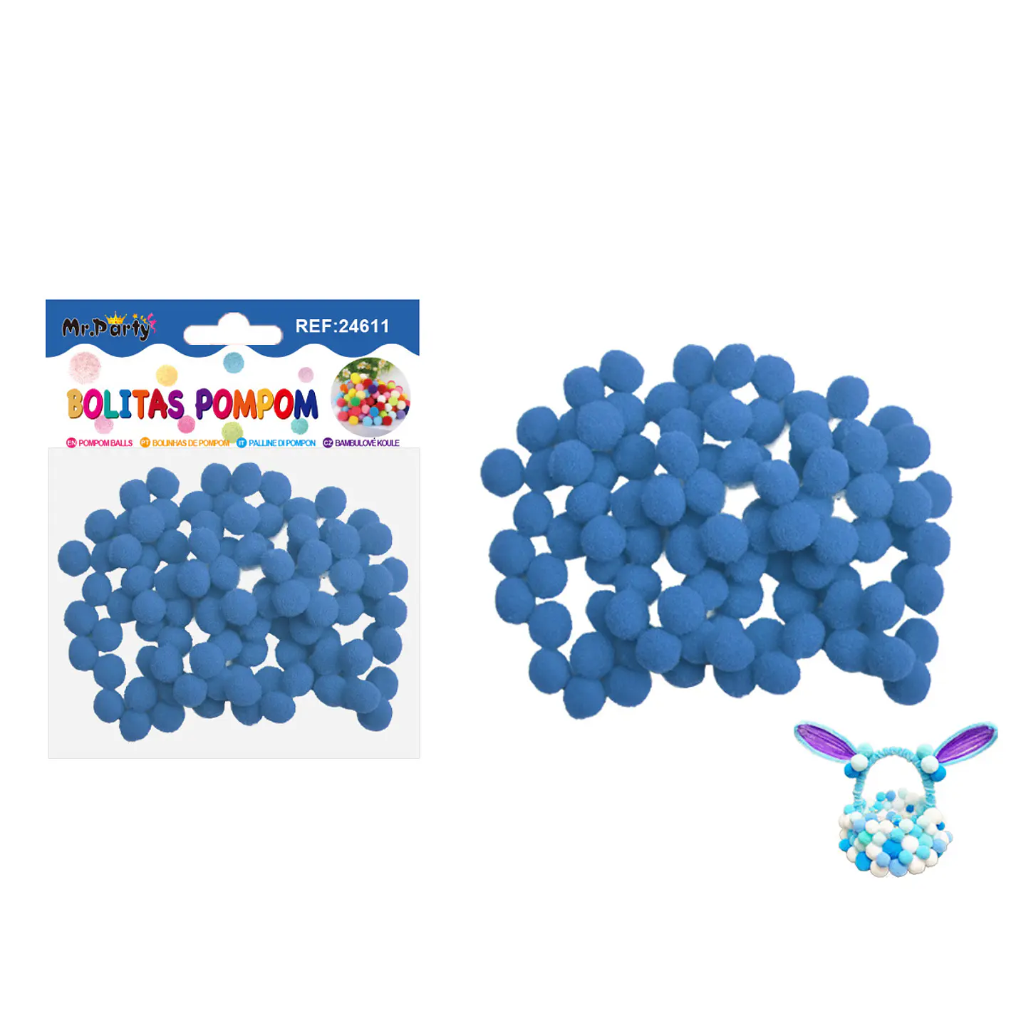 Pompones de poliéster azul lago 1.0cm 100pcs 1