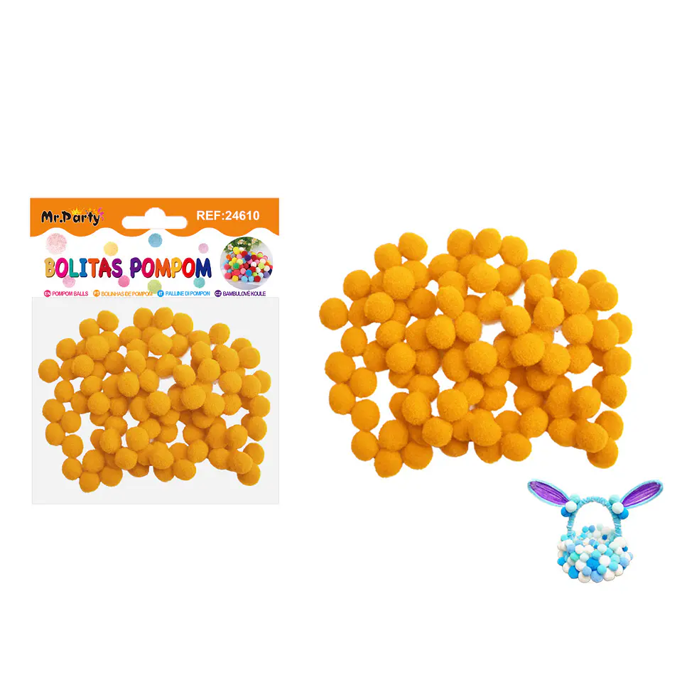 Pompones de poliéster amarillo dorado 1.0cm 100pcs 1