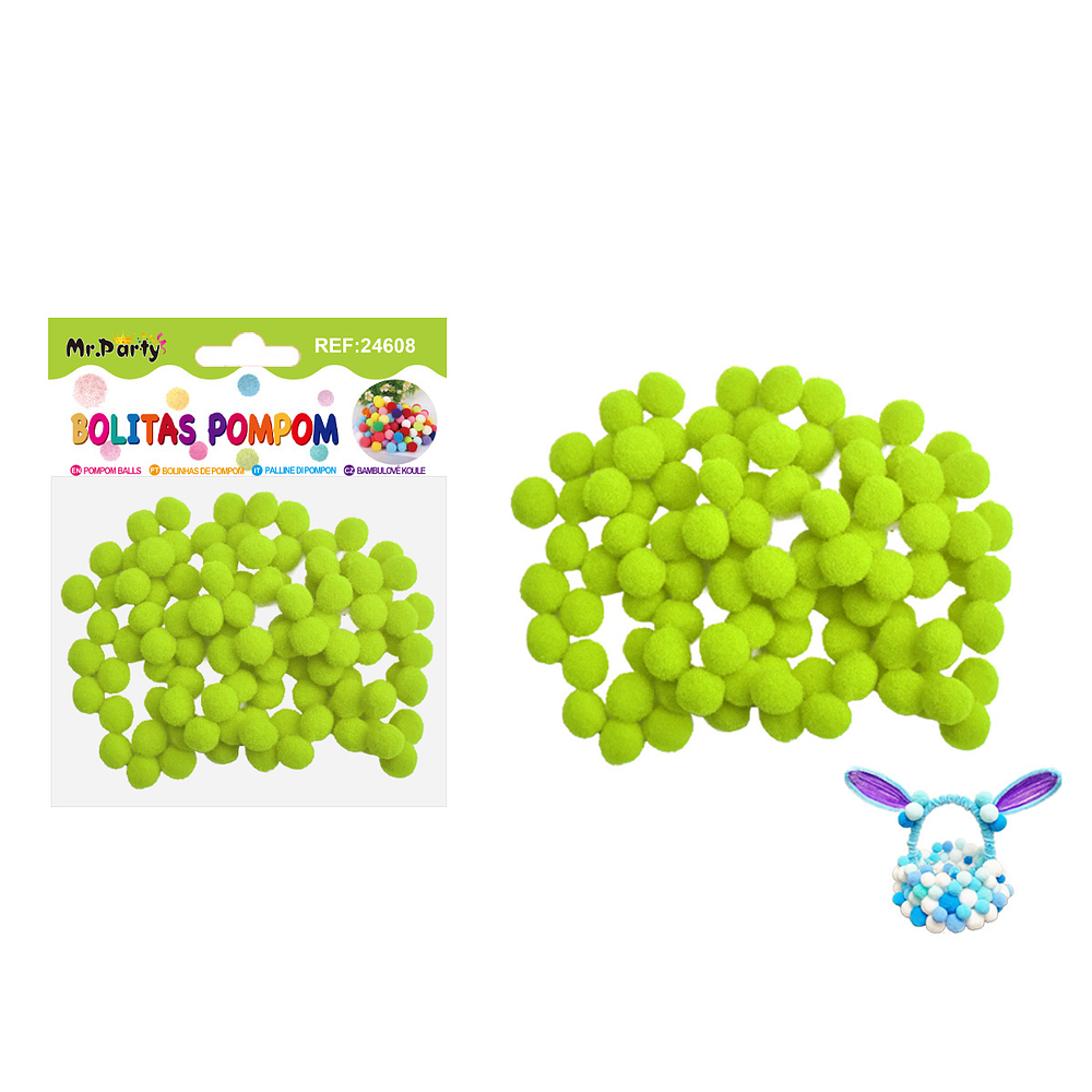 Pompones de poliéster verde fluorescente 1.0cm 100pcs