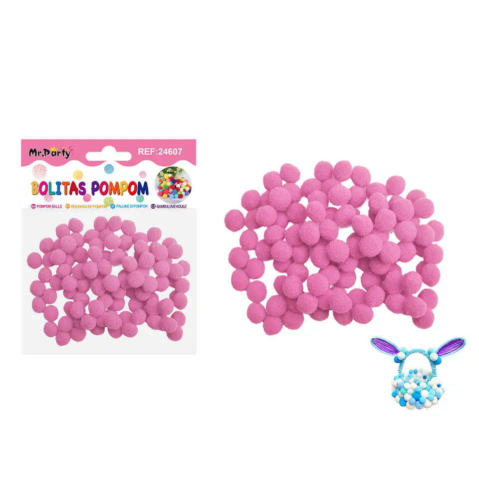 Pompones de poliéster rosa oscuro 1.0cm 100pcs 1