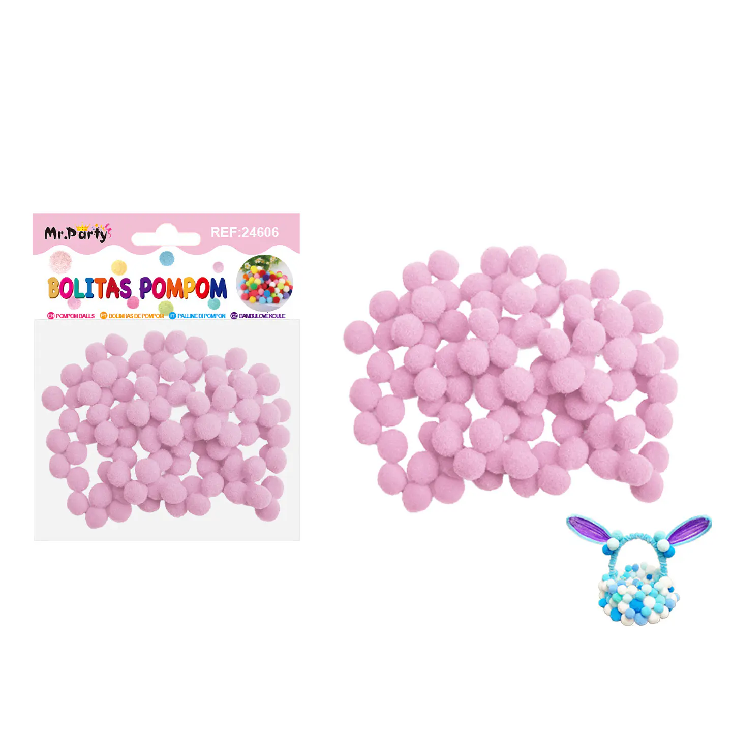 Pompones de poliéster rosa claro 1.0cm 100pcs 1