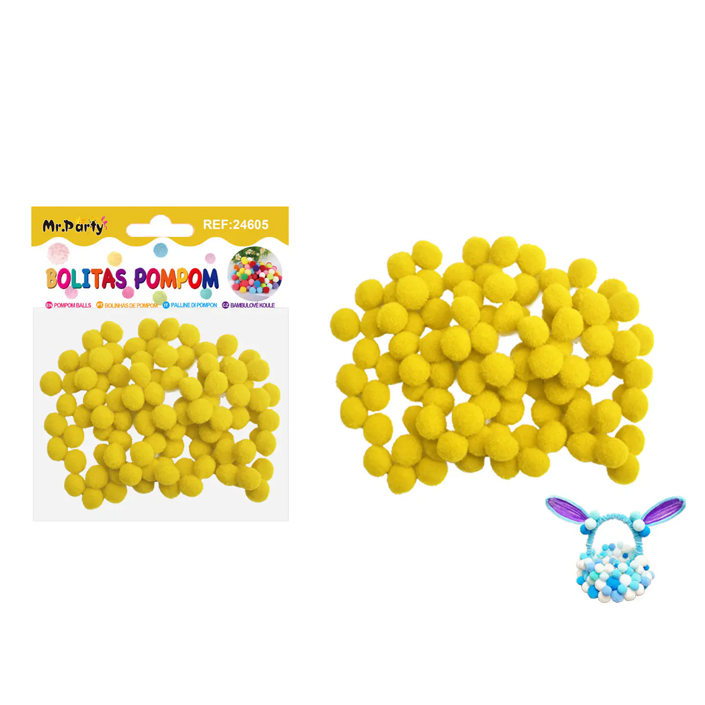Pompones de poliéster amariilo 1.0cm 100pcs 1