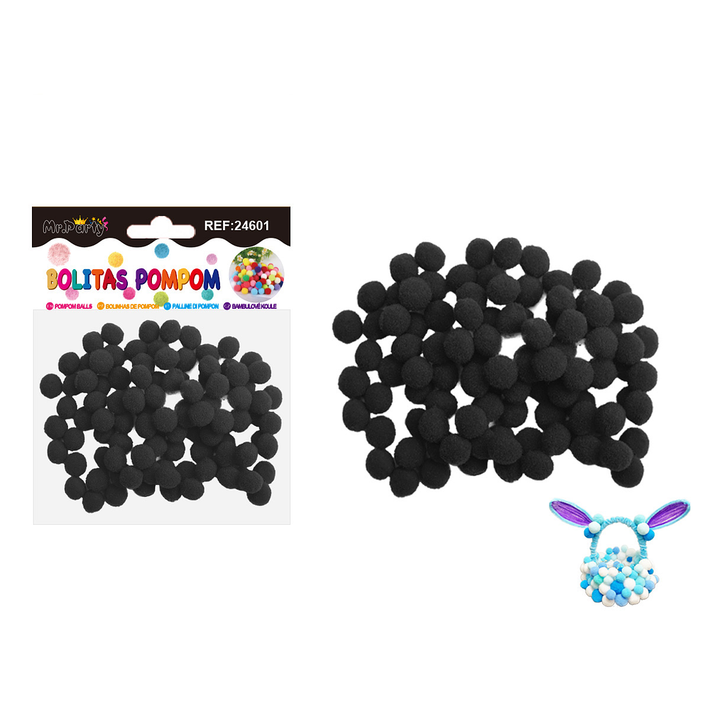 Pompones de poliéster negro 1.0cm 100pcs