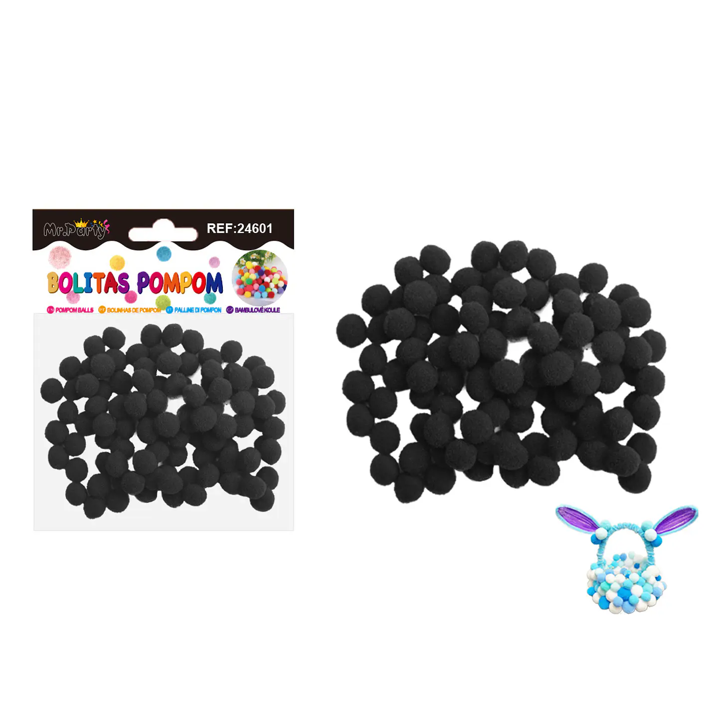 Pompones de poliéster negro 1.0cm 100pcs 1
