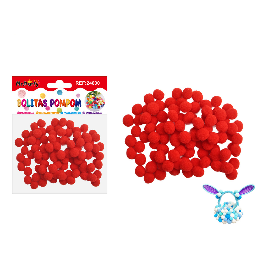 Pompones de poliéster rojo intenso 1.0cm 100pcs