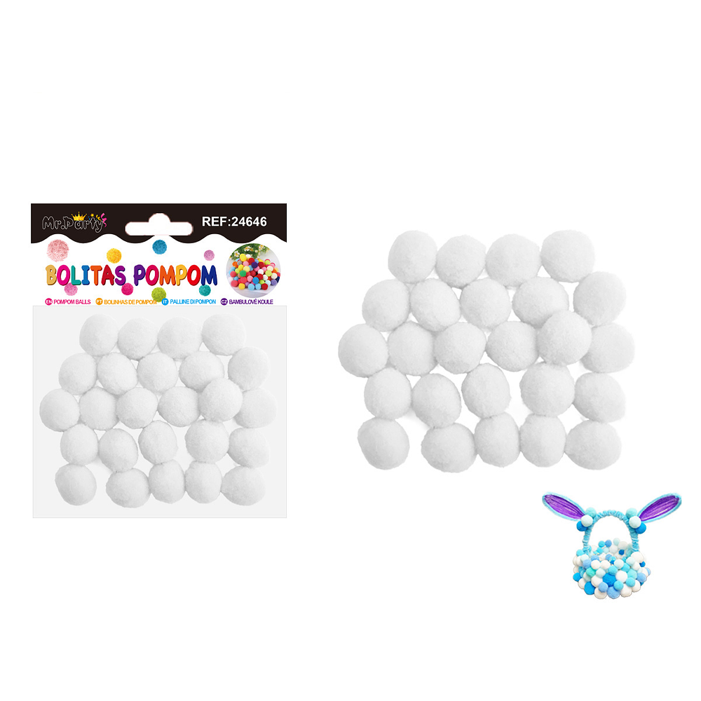 Pompones de poliéster blanco 2.0cm 25pcs