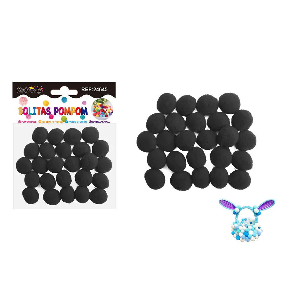 Pompones de poliéster negro 2.0cm 25pcs 1
