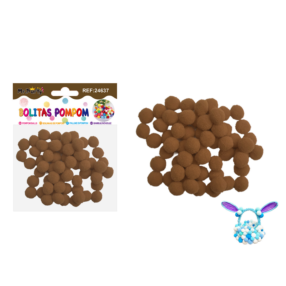 Pompones de poliéster café 1.5cm 60pcs