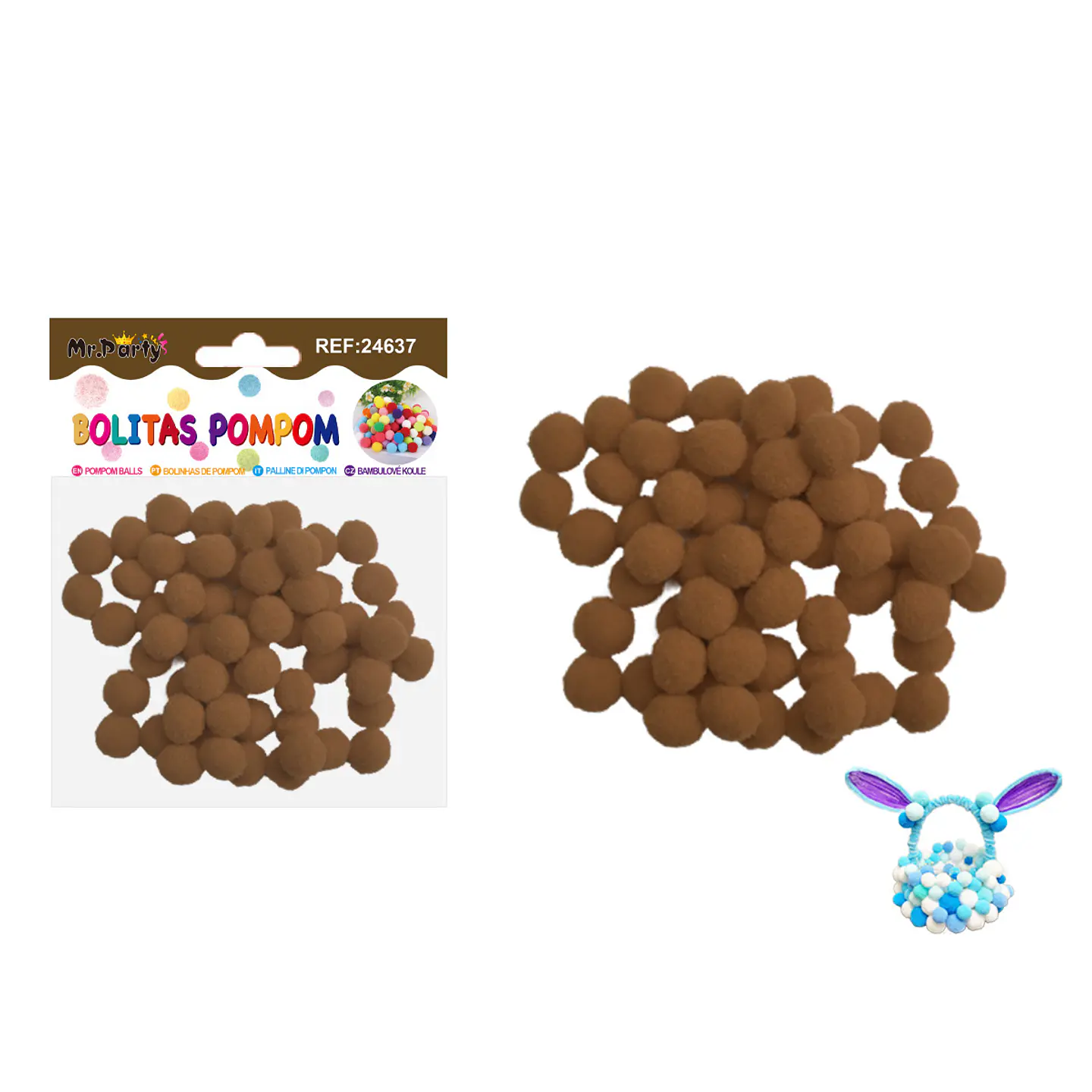 Pompones de poliéster café 1.5cm 60pcs 1