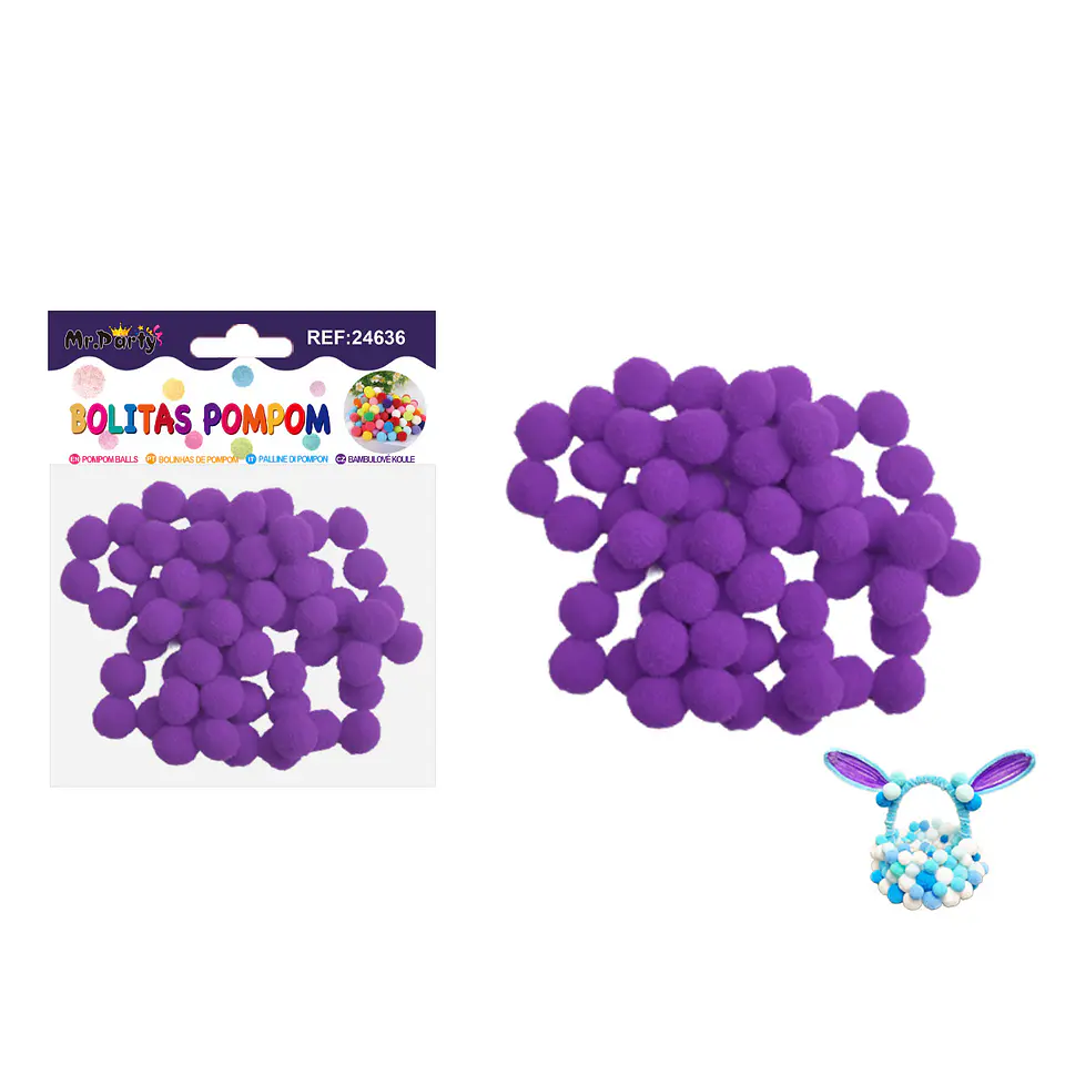 Pompones de poliéster morado oscuro 1.5cm 60pcs 1