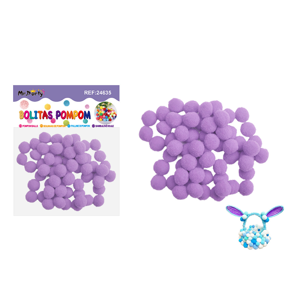 Pompones de poliéster lila claro 1.5cm 60pcs