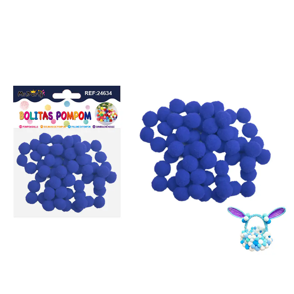 Pompones de poliéster azul rey 1.5cm 60pcs 1