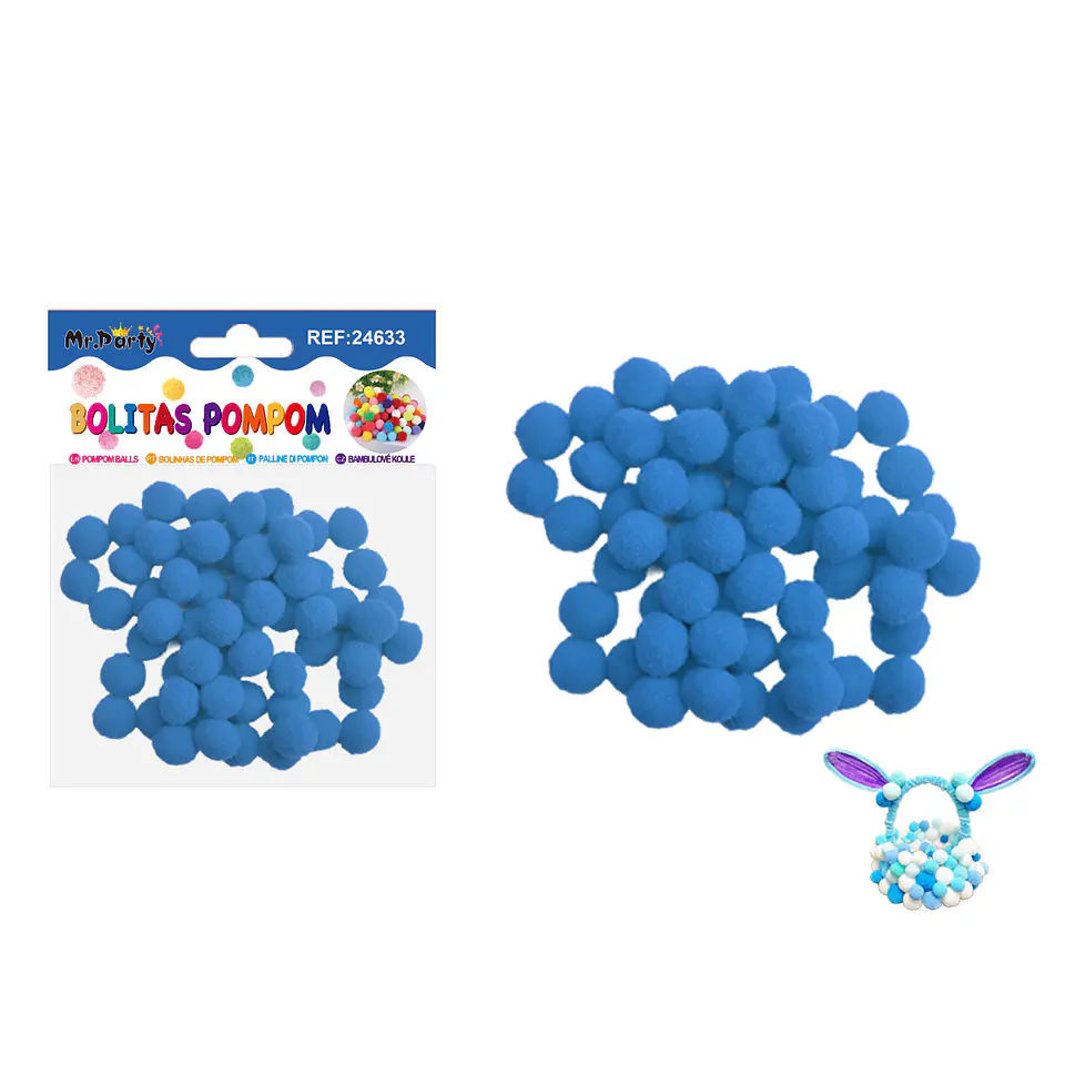 Pompones de poliéster azul lago 1.5cm 60pcs 1