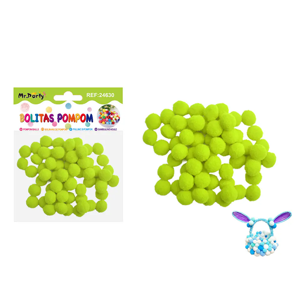 Pompones de poliéster verde fluorescente 1.5cm 60pcs 1