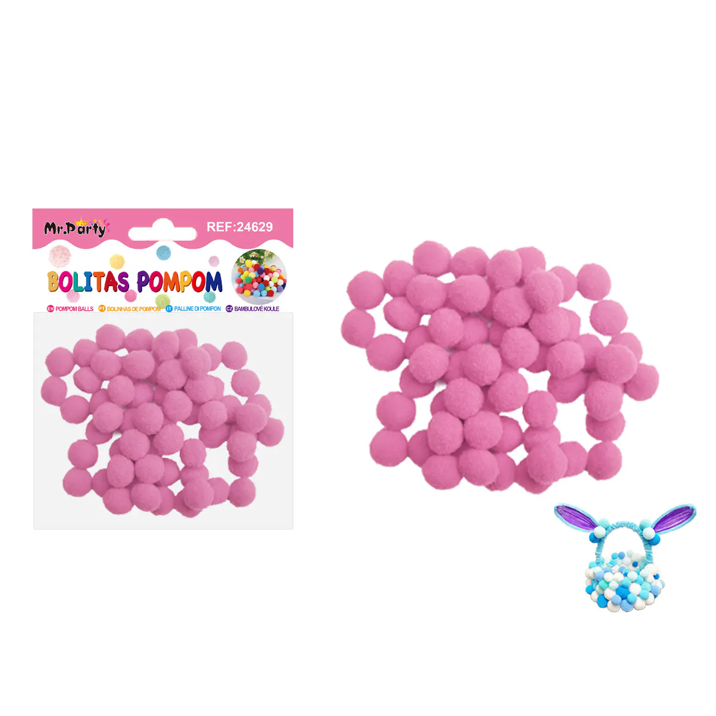 Pompones de poliéster rosa oscuro 1.5cm 60pcs 1
