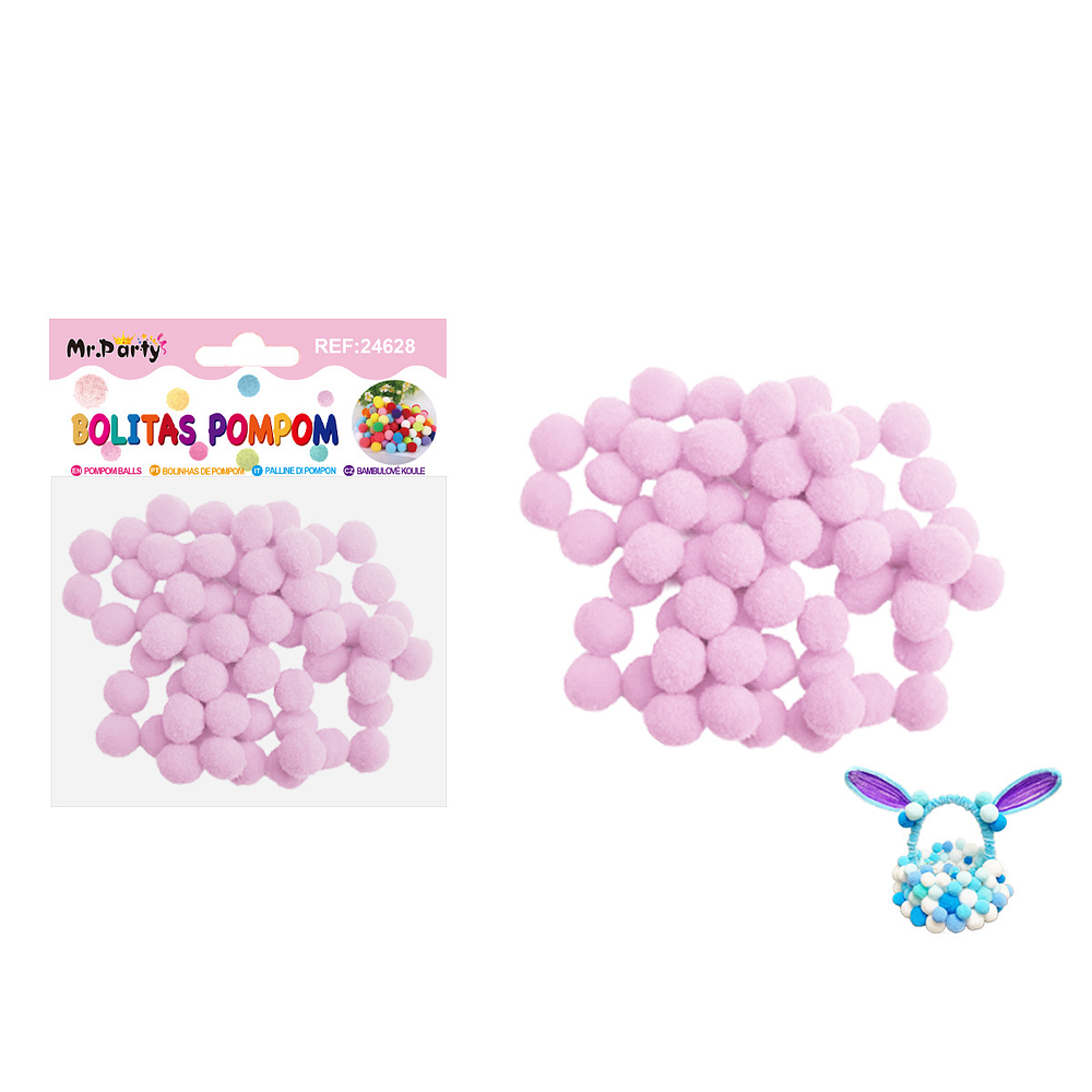 Pompones de poliéster rosa claro 1.5cm 60pcs