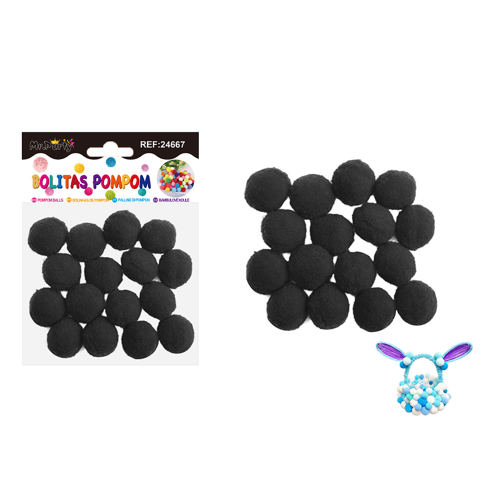 Pompones de poliéster negro 2.5cm 16pcs