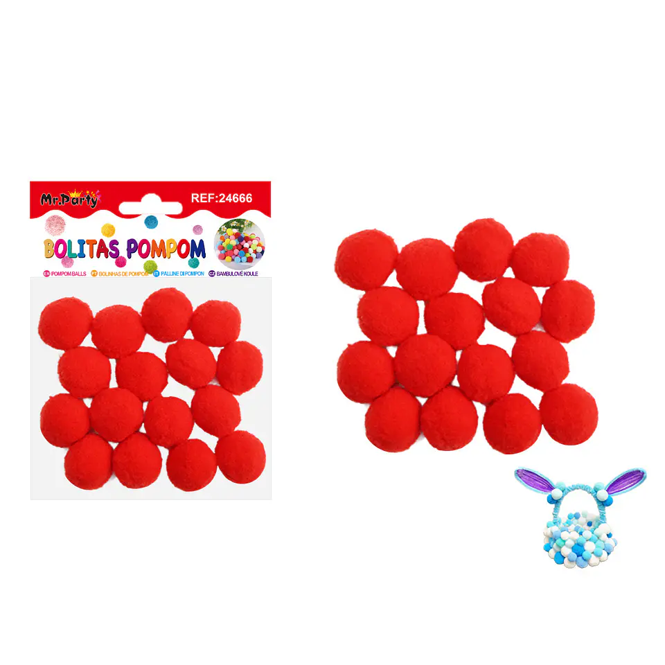 Pompones de poliéster rojo intenso 2.5cm 16pcs 1