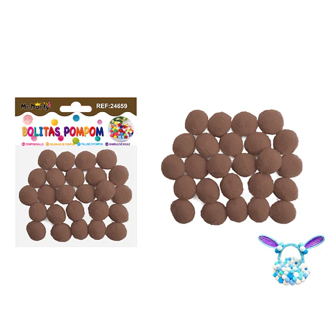Pompones de poliéster café 2.0cm 25pcs