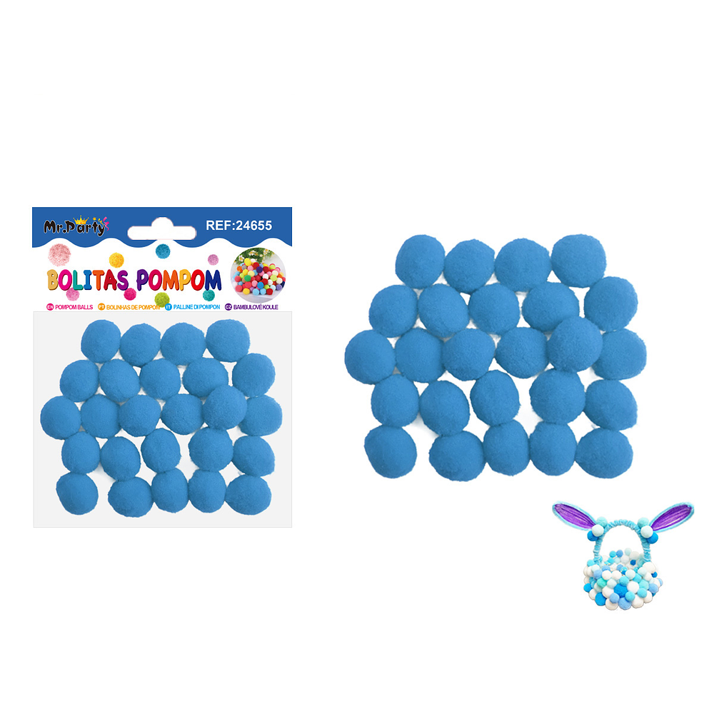 Pompones de poliéster azul lago 2.0cm 25pcs