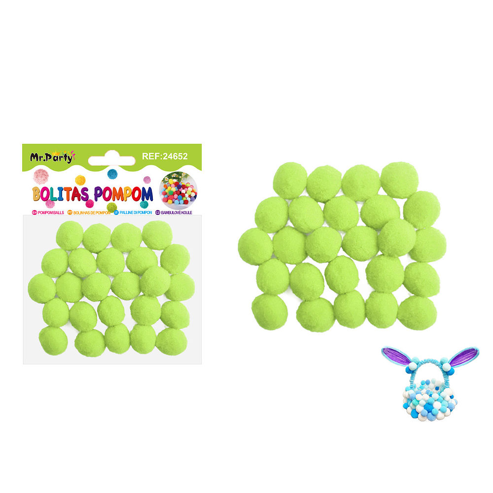 Pompones de poliéster verde fluorescente 2.0cm 25pcs