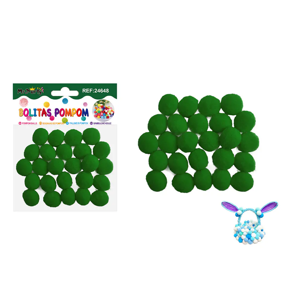 Pompones de poliéster verde oscuro 2.0cm 25pcs 1