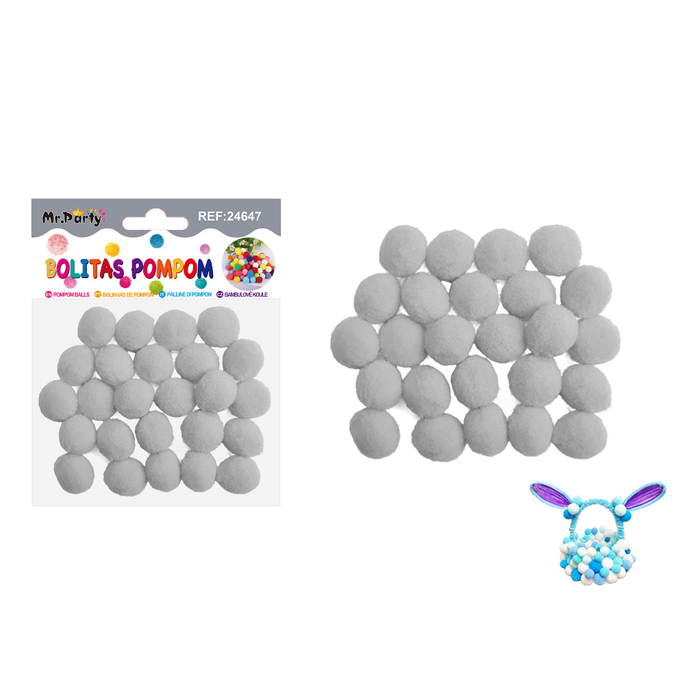 Pompones de poliéster gris 2.0cm 25pcs
