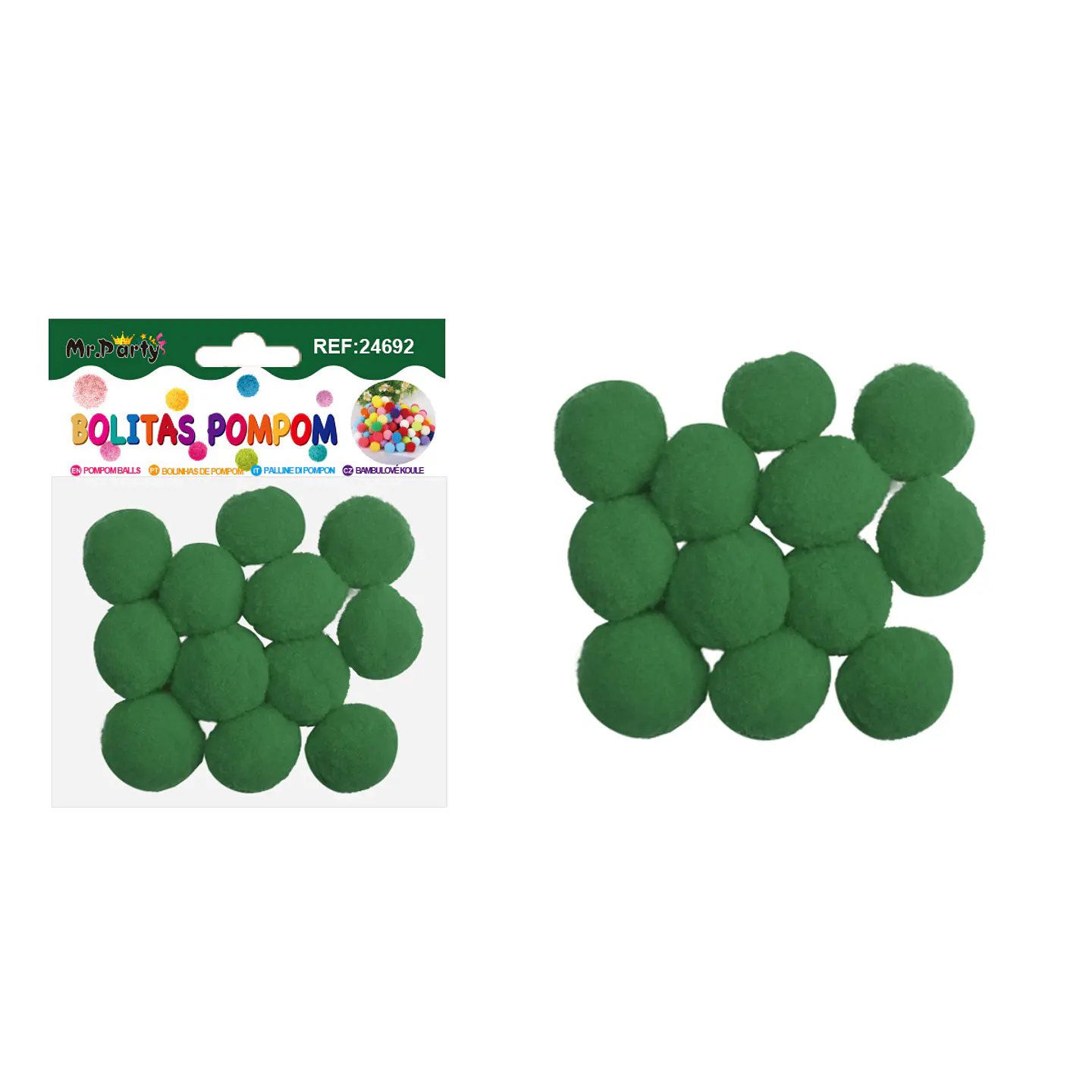 Pompones de poliéster verde oscuro 3.0cm 12pcs 1