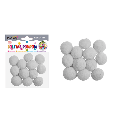 Pompones de poliéster gris 3.0cm 12pcs