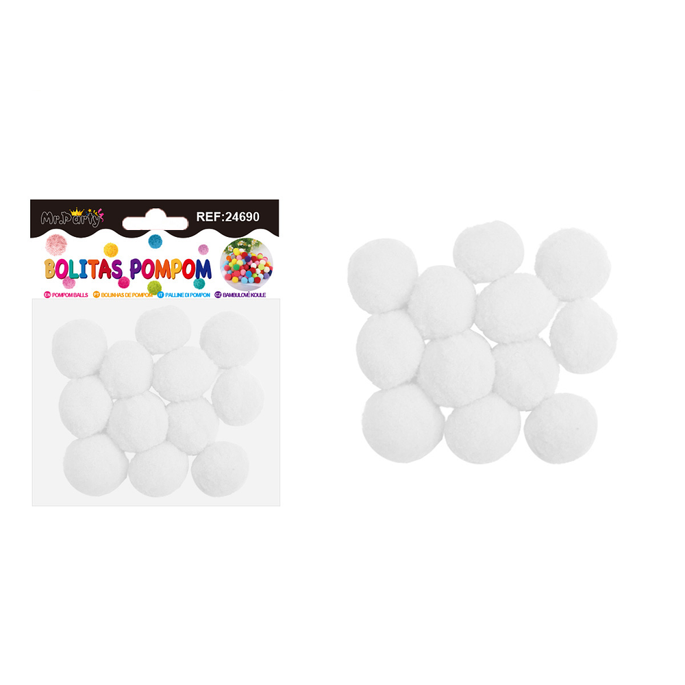 Pompones de poliéster blanco 3.0cm 12pcs
