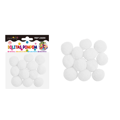Pompones de poliéster blanco 3.0cm 12pcs