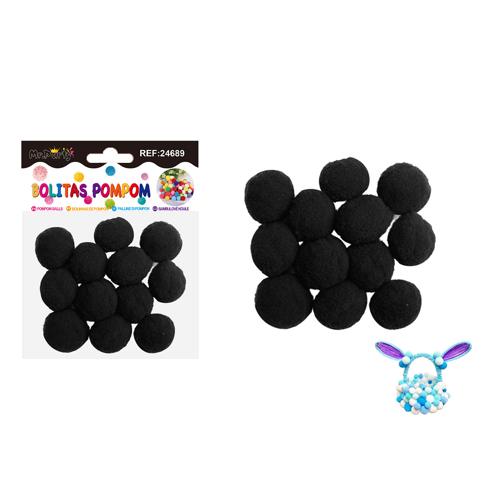 Pompones de poliéster negro 3.0cm 12pcs