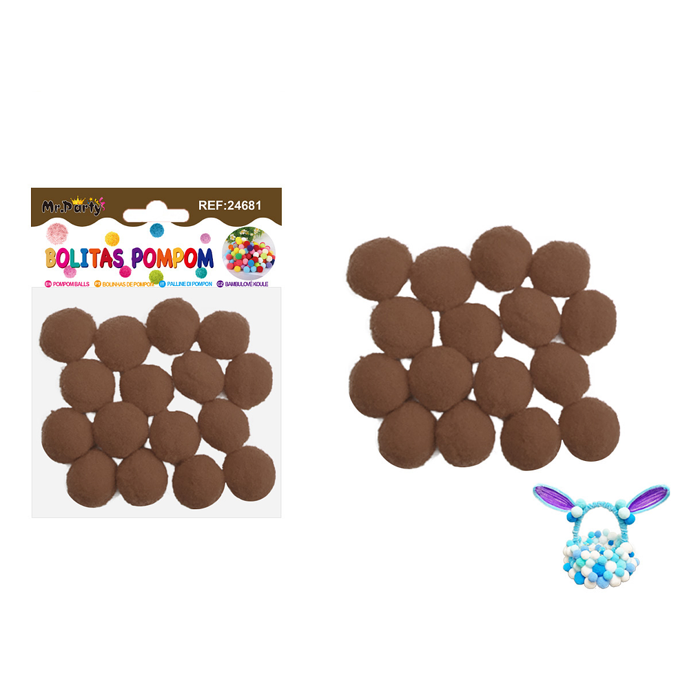 Pompones de poliéster café 2.5cm 16pcs