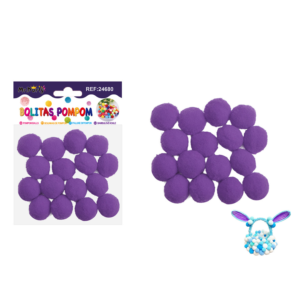 Pompones de poliéster morado oscuro 2.5cm 16pcs