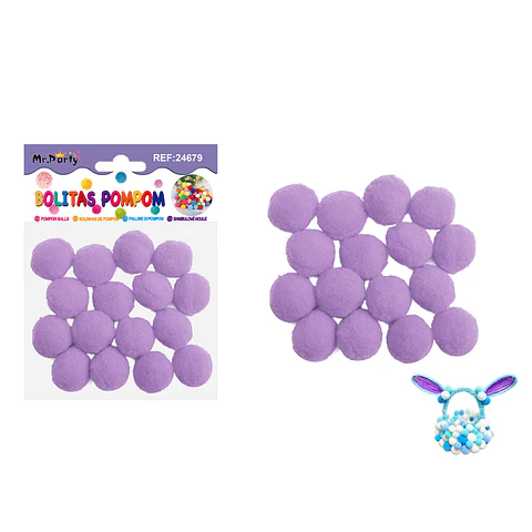 Pompones de poliéster lila claro 2.5cm 16pcs
