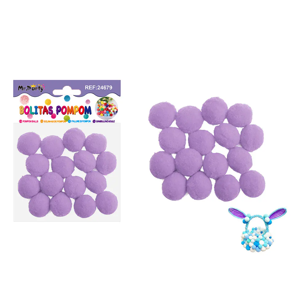 Pompones de poliéster lila claro 2.5cm 16pcs 1
