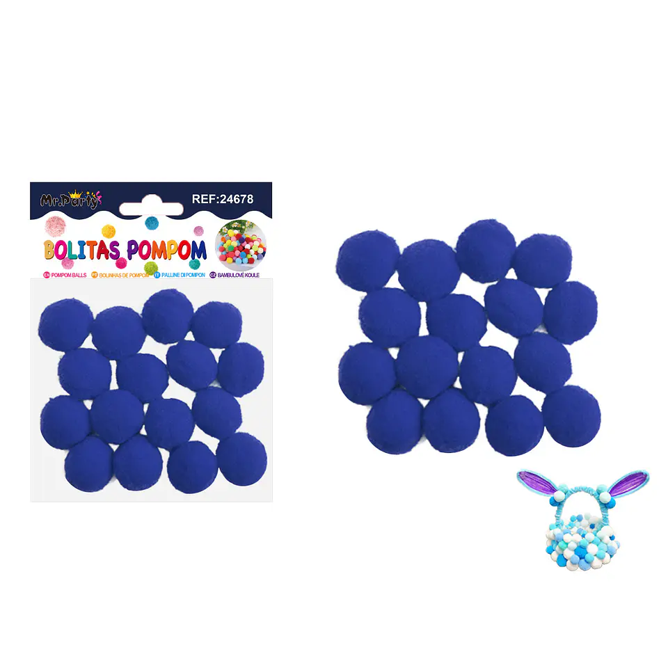 Pompones de poliéster azul rey 2.5cm 16pcs 1