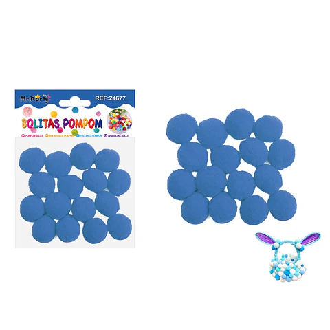 Pompones de poliéster azul lago 2.5cm 16pcs