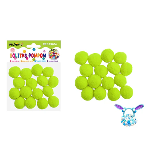 Pompones de poliéster verde fluorescente 2.5cm 16pcs