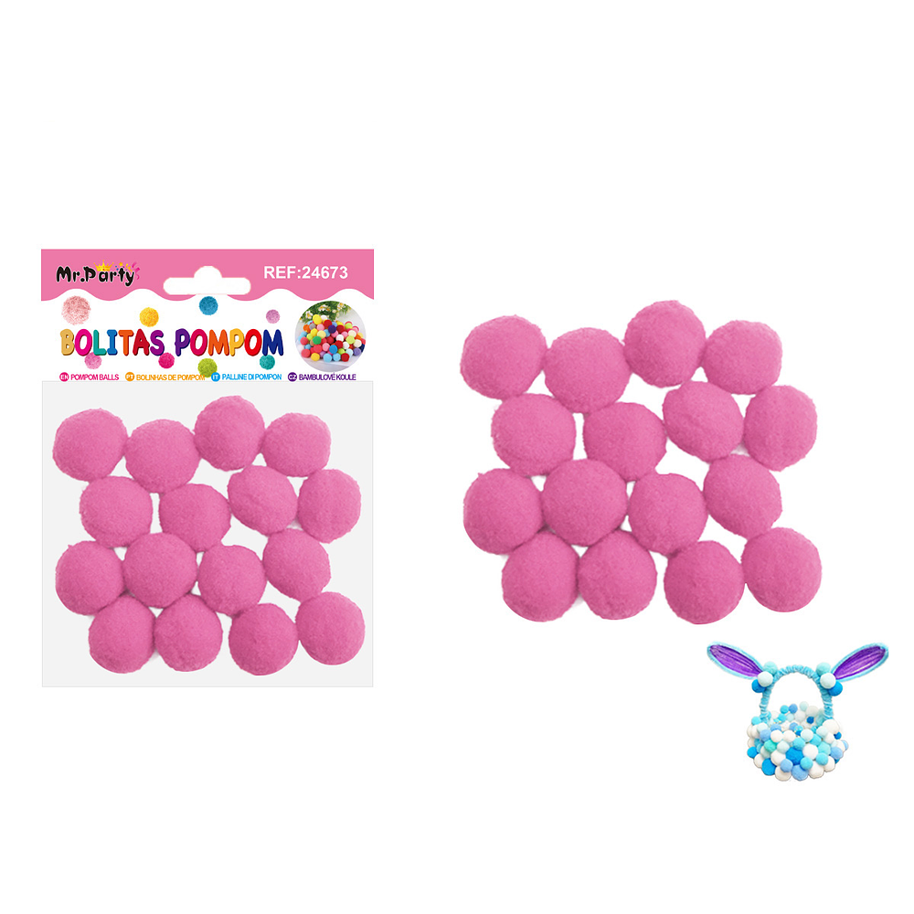 Pompones de poliéster rosa oscuro 2.5cm 16pcs