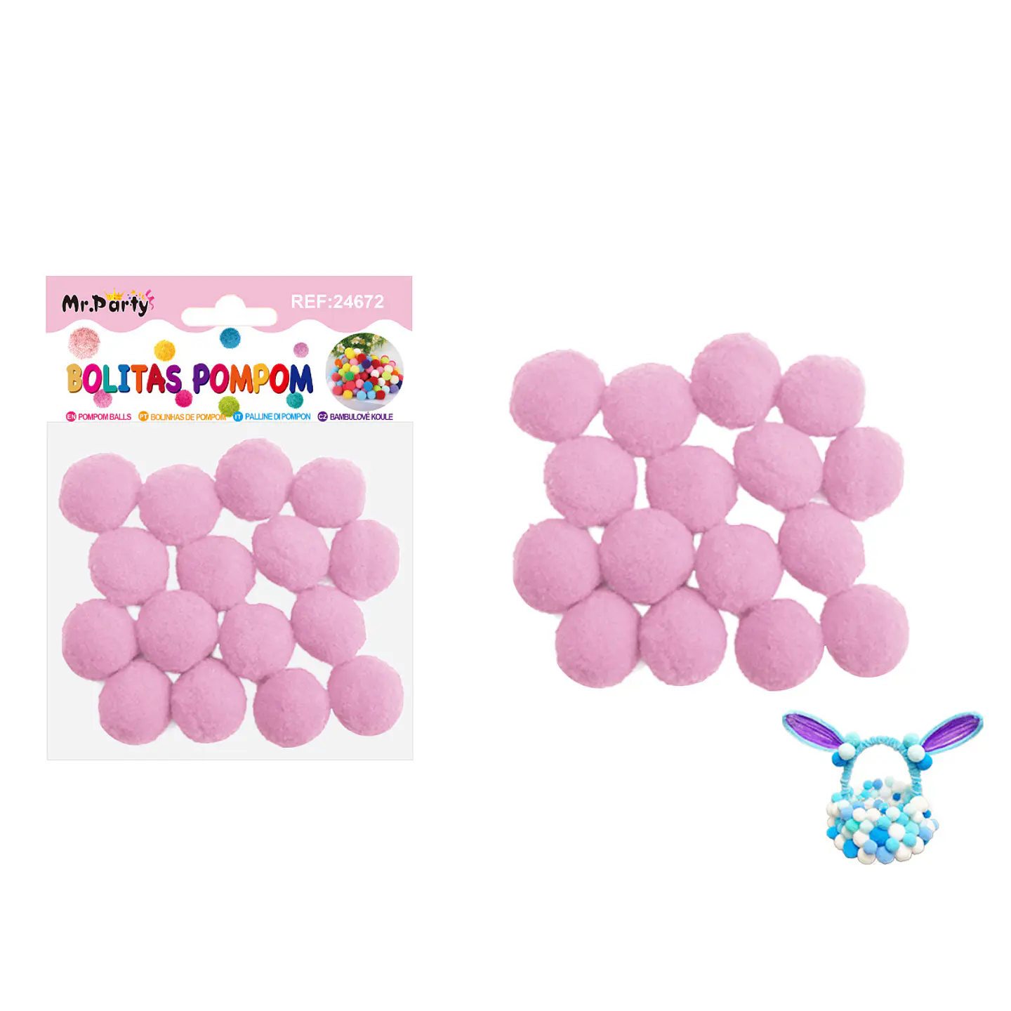Pompones de poliéster rosa 2.5cm 16pcs 1