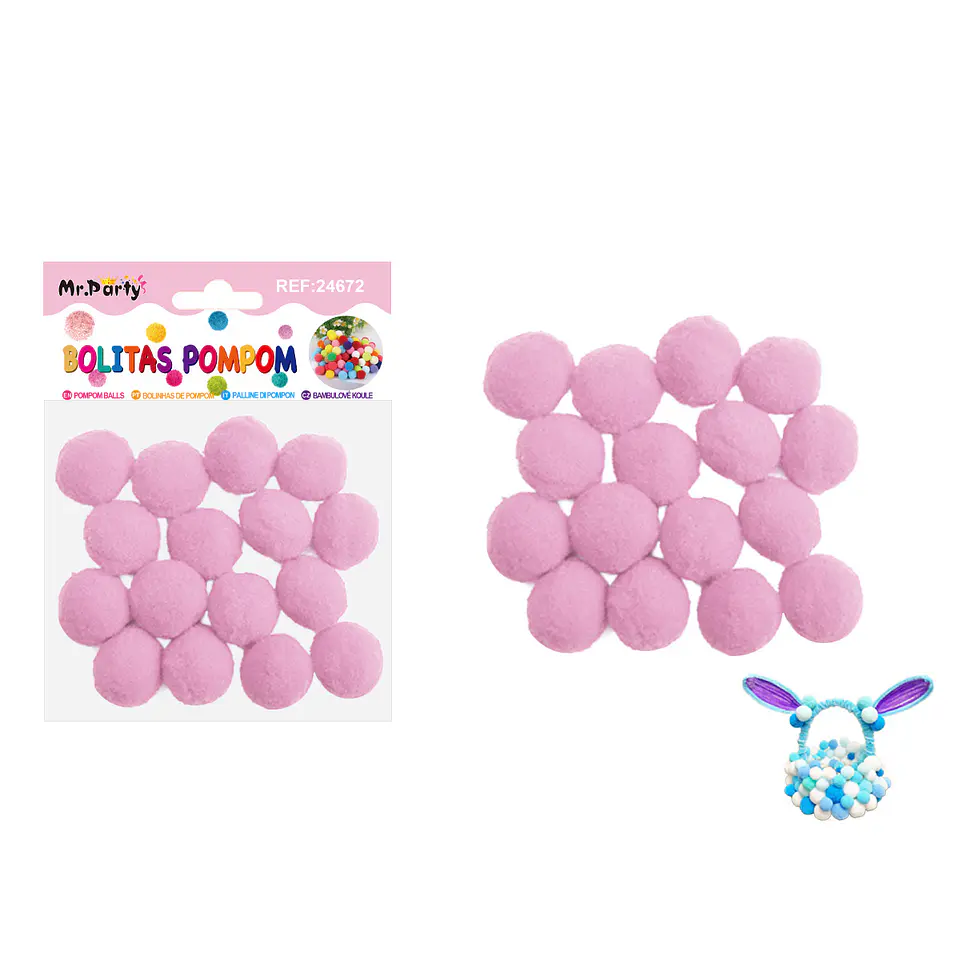 Pompones de poliéster rosa 2.5cm 16pcs 1