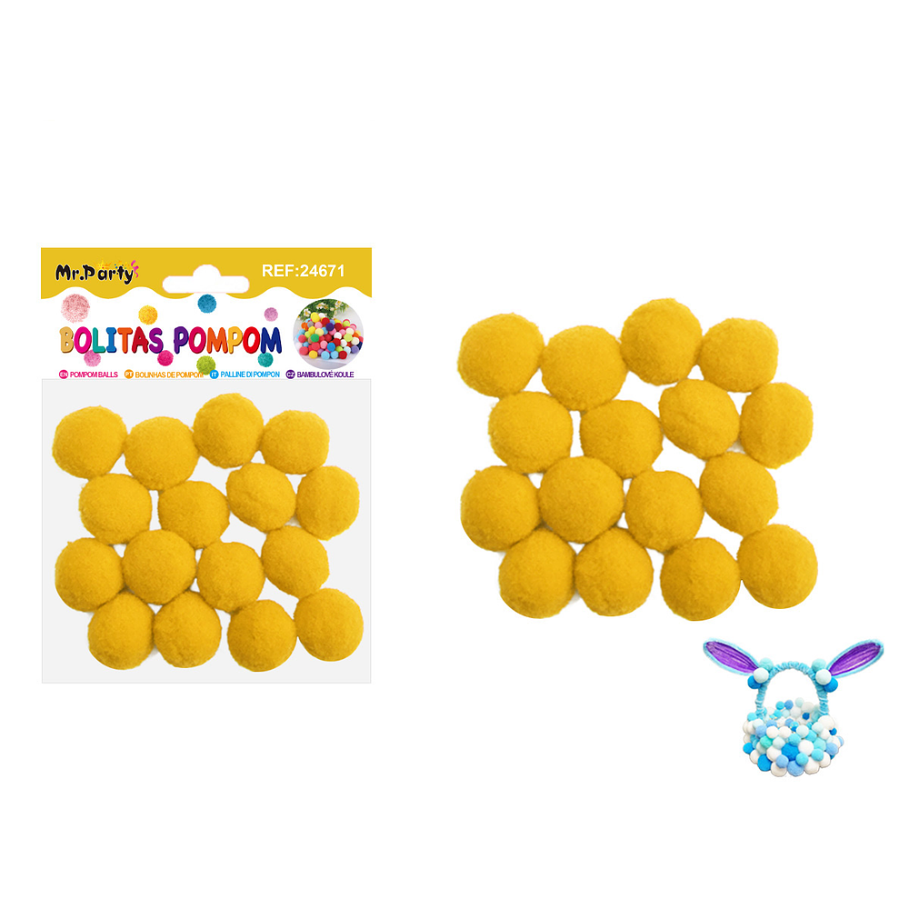 Pompones de poliéster amarillo 2.5cm 16pcs