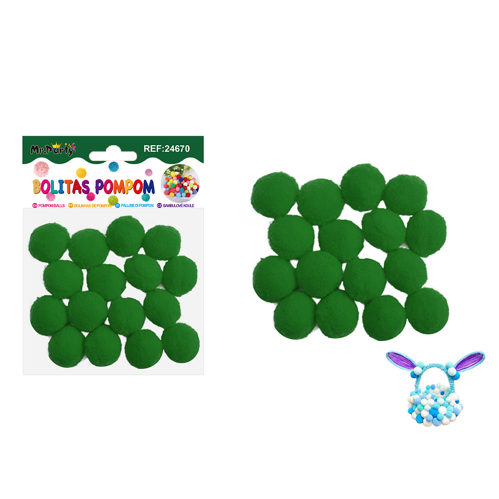 Pompones de poliéster verde oscuro 2.5cm 16pcs