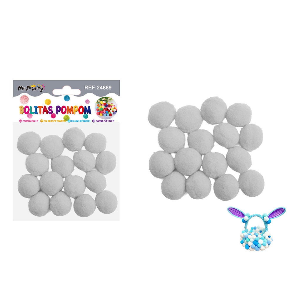 Pompones de poliéster gris 2.5cm 16pcs