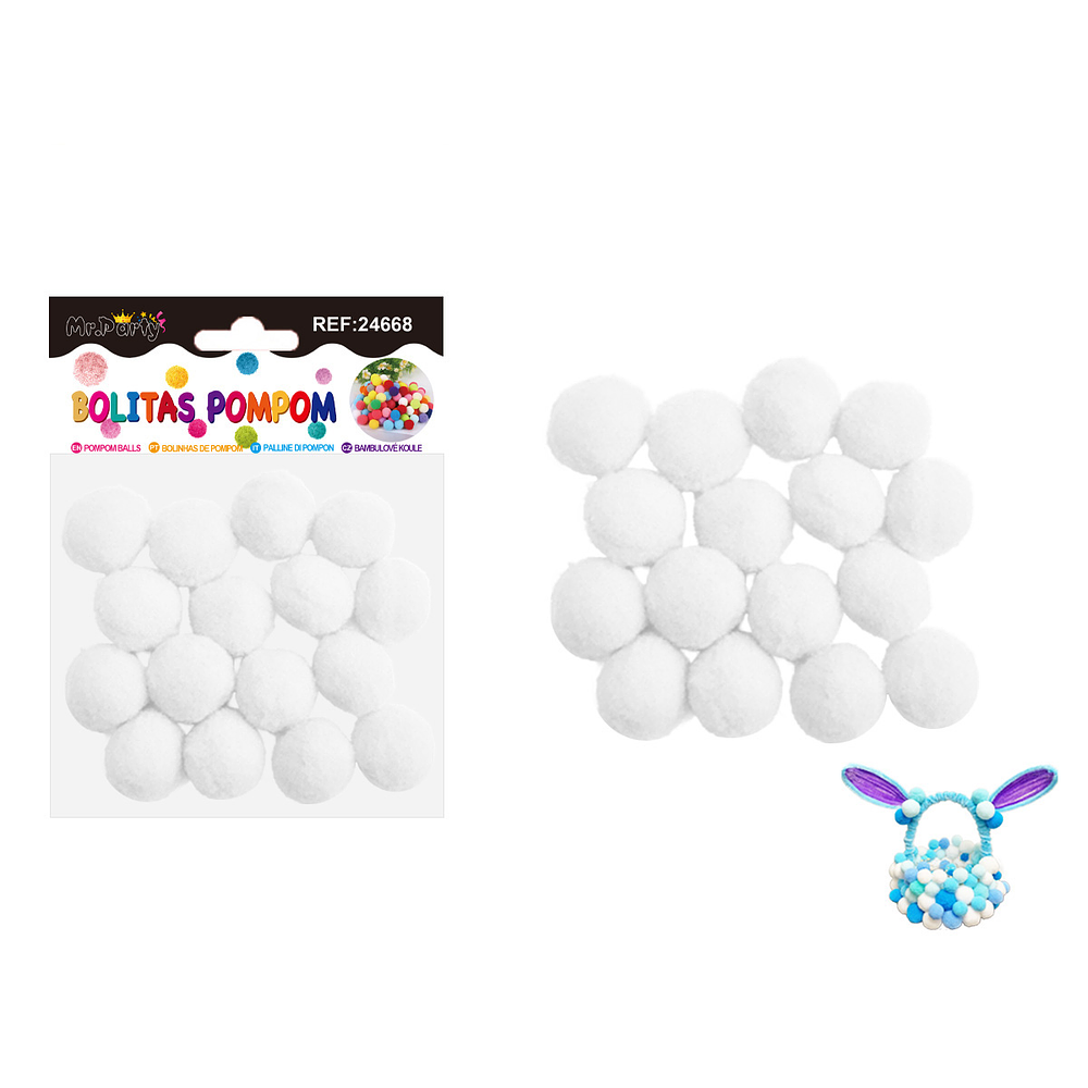 Pompones de poliéster blanco 2.5cm 16pcs