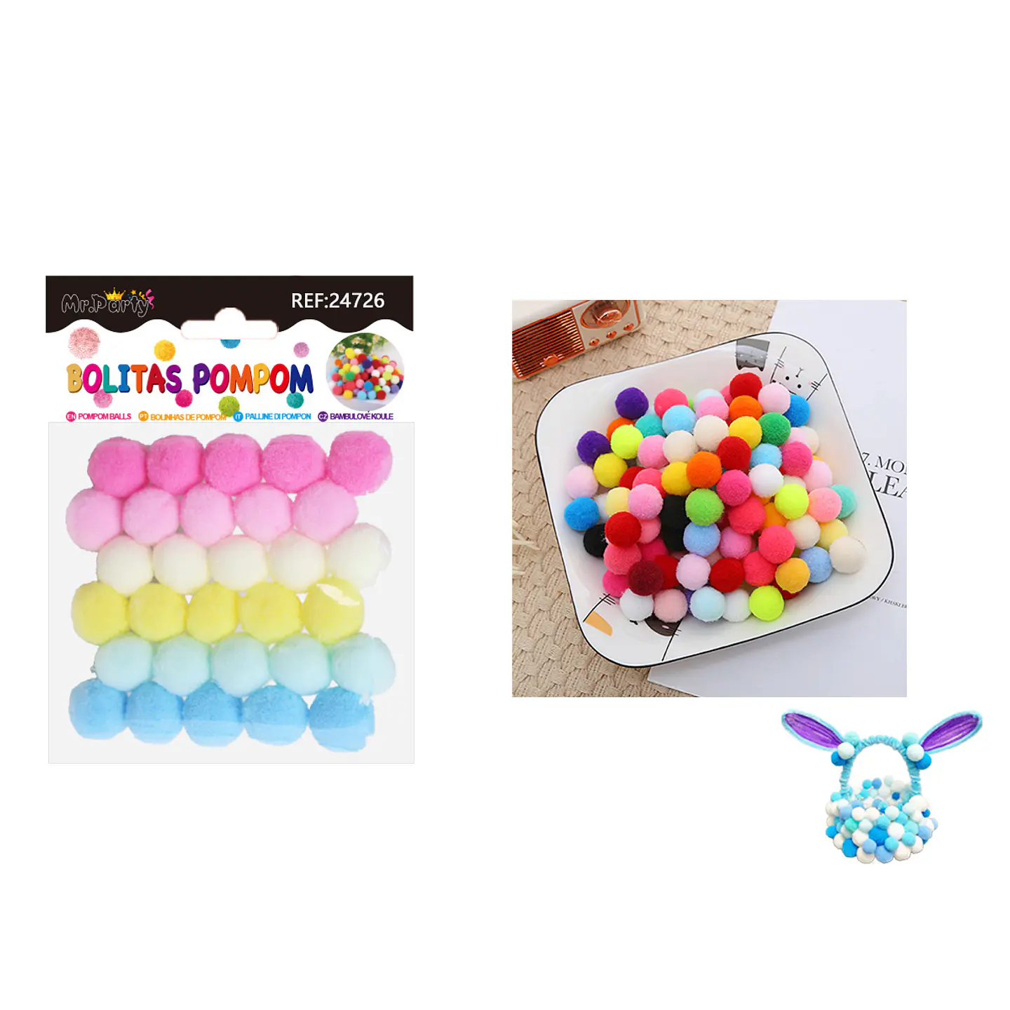 Pompones de poliéster colores macarones 2.0cm 30pcs 1