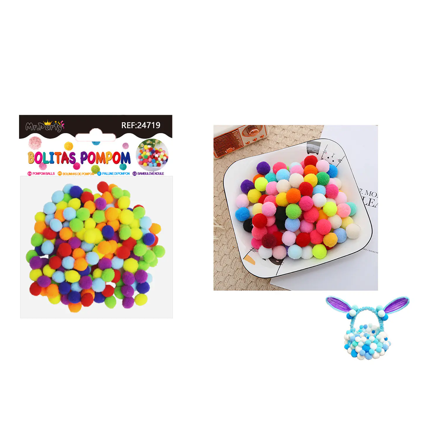 Pompones de poliéster color arcoíris 1.5cm 60pcs 1